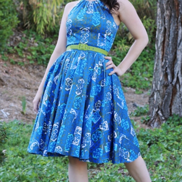 Pinup Couture Blue Tiki Harley Midi Swing Dress 2X - Picture 2 of 8